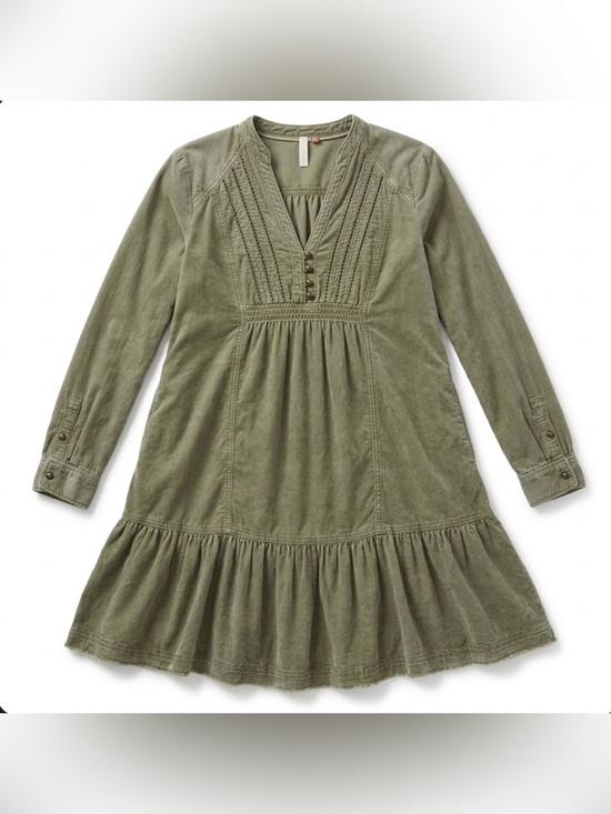 Pilcro Dresses & Skirts - Pilcro Anthropologie Corduroy Dress XS Green A-Line Tiered V-Neck